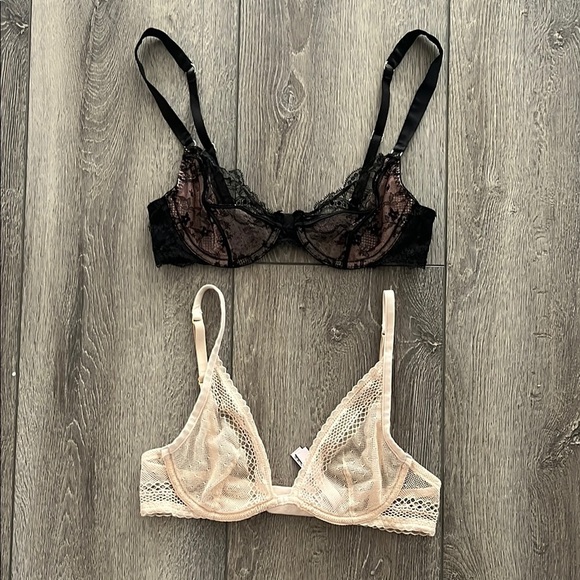 Victoria's Secret Black and Cream Lace Bras Intimates 34B bundle lot - Picture 1 of 4